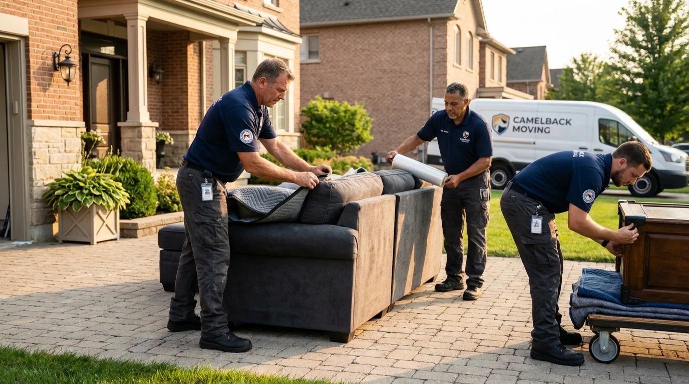 Large estate moving crew wrapping furniture in Nashotah, WI