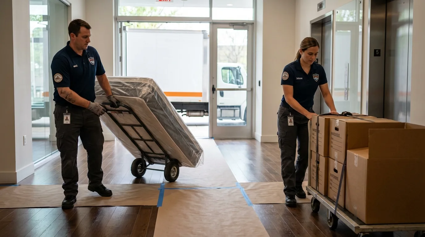 Professional apartment movers loading elevator in Nashotah, WI